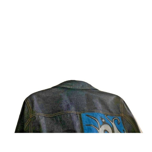 Guess Jean Jacket Dark Blue Denim RN# 62136 Style13885 Size L Art Design On Back - Picture 5 of 11